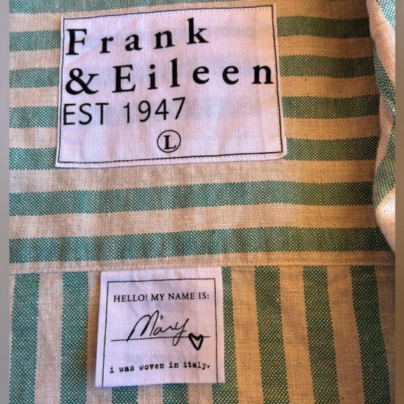 Frank & Eileen Mary Classic Shirtdress Recycled Cotton Green Sand Stripe Large - Picture 7 of 10